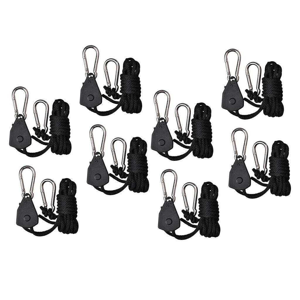 8pcs 2m Heavy-duty Ratchet Rope Ratchet Hanging Kit for Hydroponic/Grow Tent