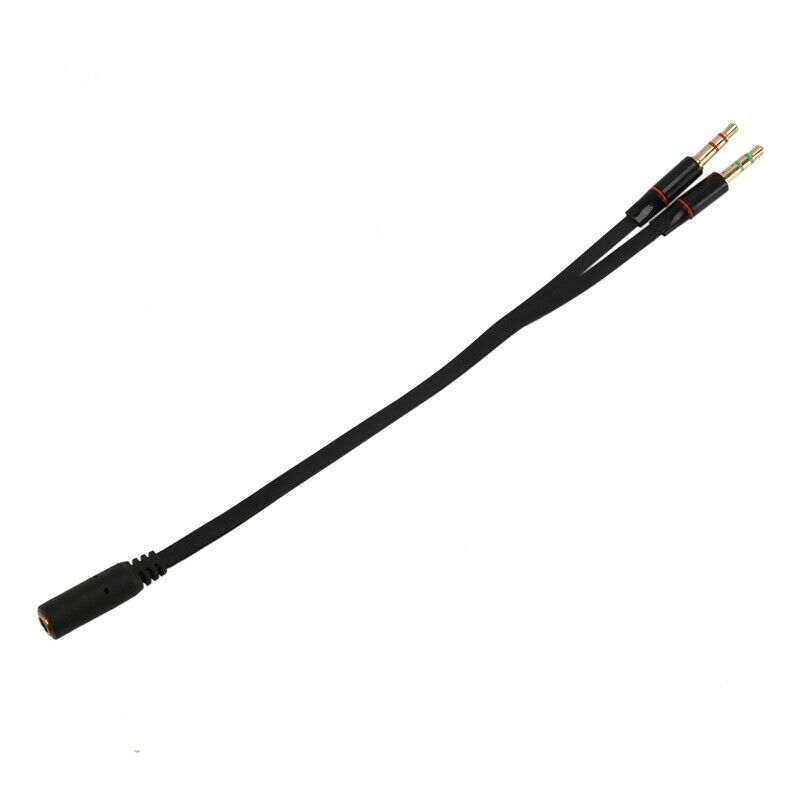 Black 3.5mm Y Splitter 2 Jack Male to 1 Female Headphone Mic Audio Adapter DI3S3