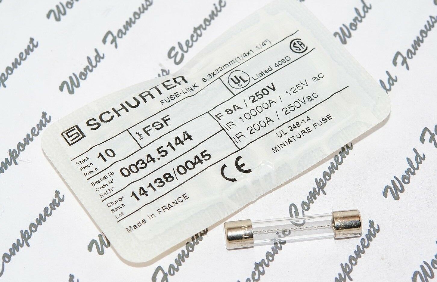 10pcs - SCHURTER / bel (F) 8A 250V 6.3x32mm Glass Fuse - FSF 0034.5144
