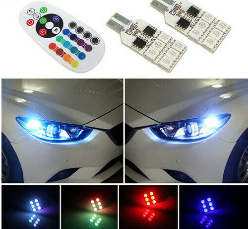 2x RGB 16 Color Remote Control T10 168 194 LED Map Dome Interior light car bulb