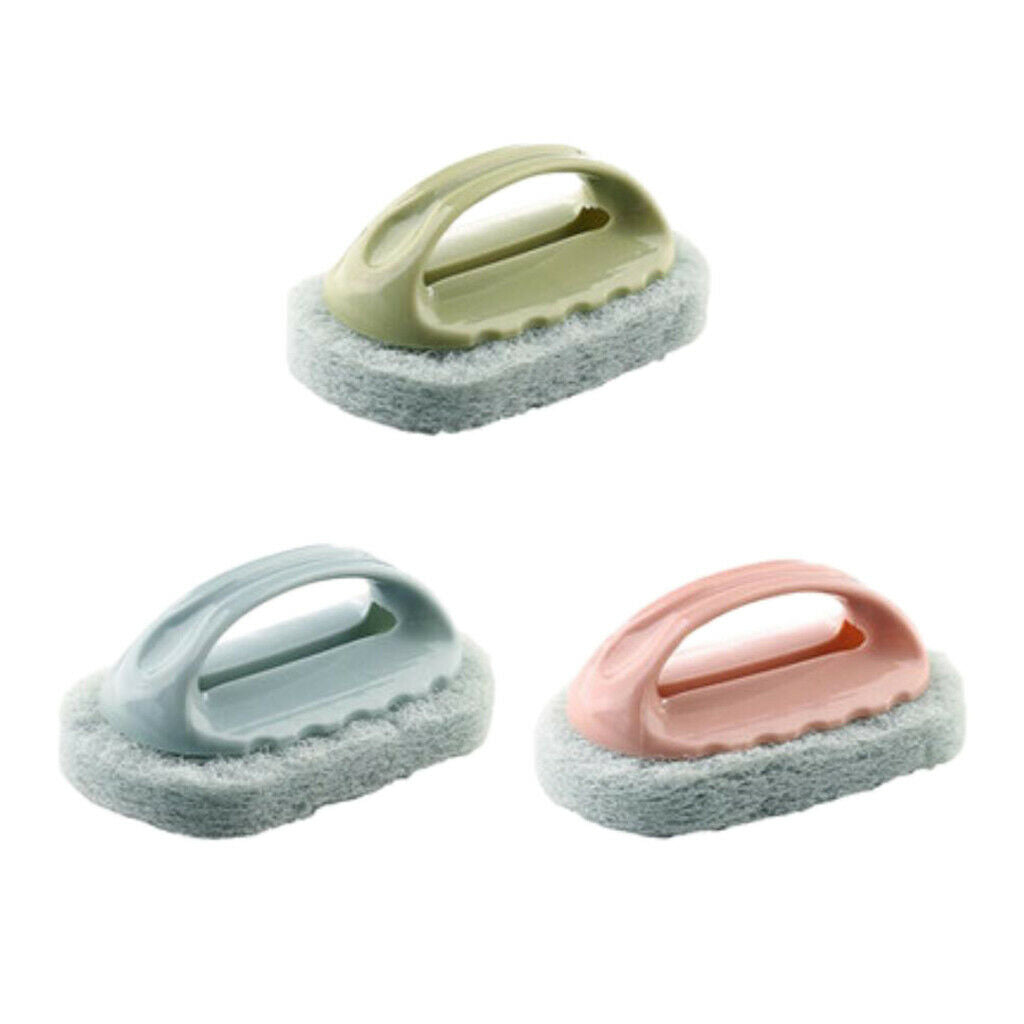 3pcs Kitchen Sink Scrubing Pad Sponge w/ Handle Bathroom Dirt Cleaning