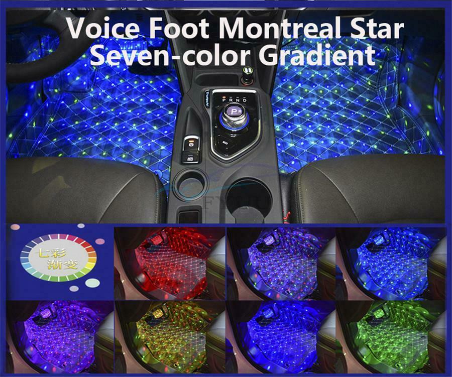 1 Set of 4 in 1 Voice-activated Car Indoor Seven-color RGB LED Atmosphere Lights