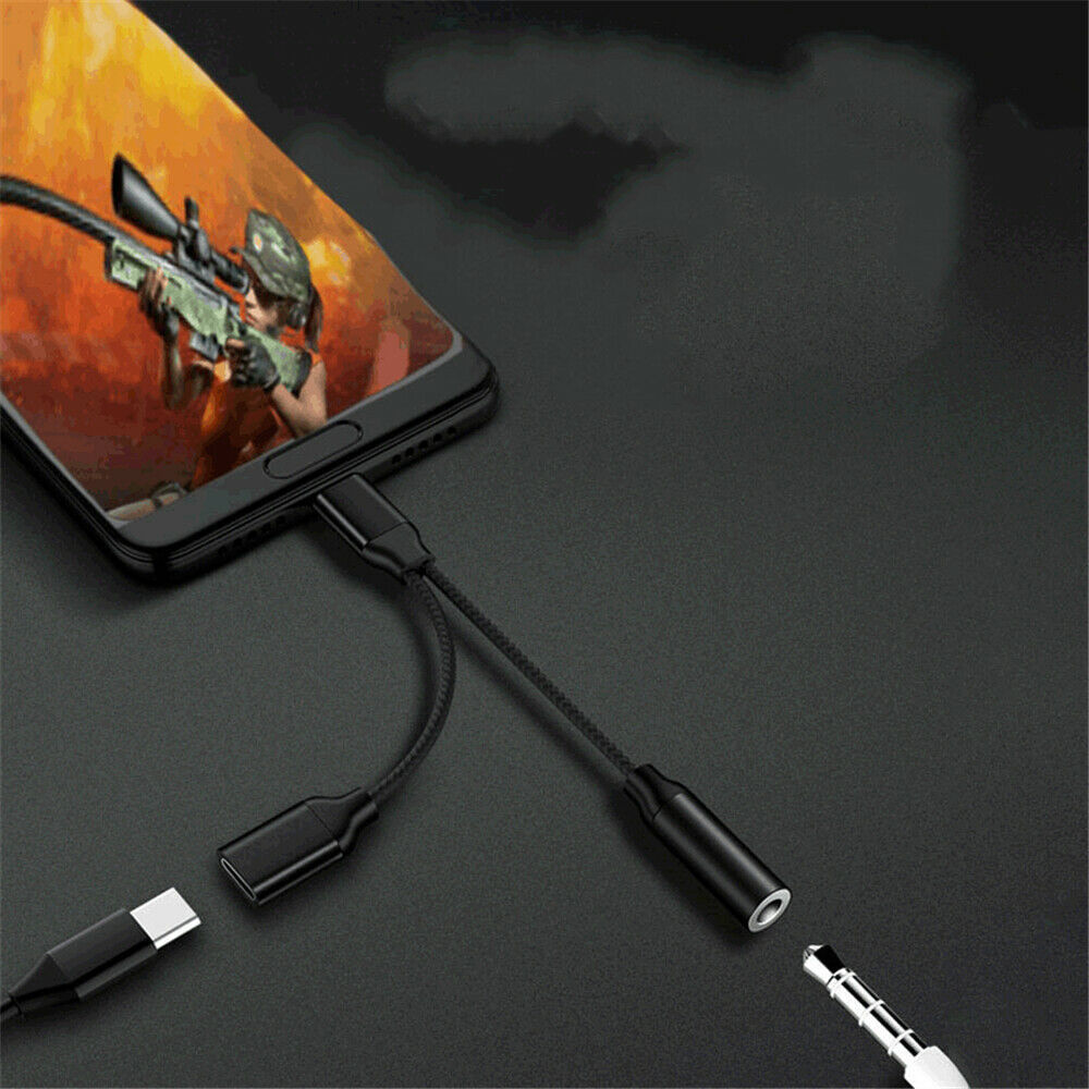 2 in 1 USB C Type C to 3.5mm Headphone Audio Aux Jack Charge Adapter Cable