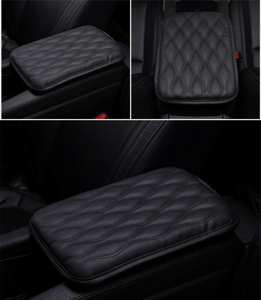 Black Red Line Armrest Box + PU Leather Mat Storage Organizer Case Car Universal