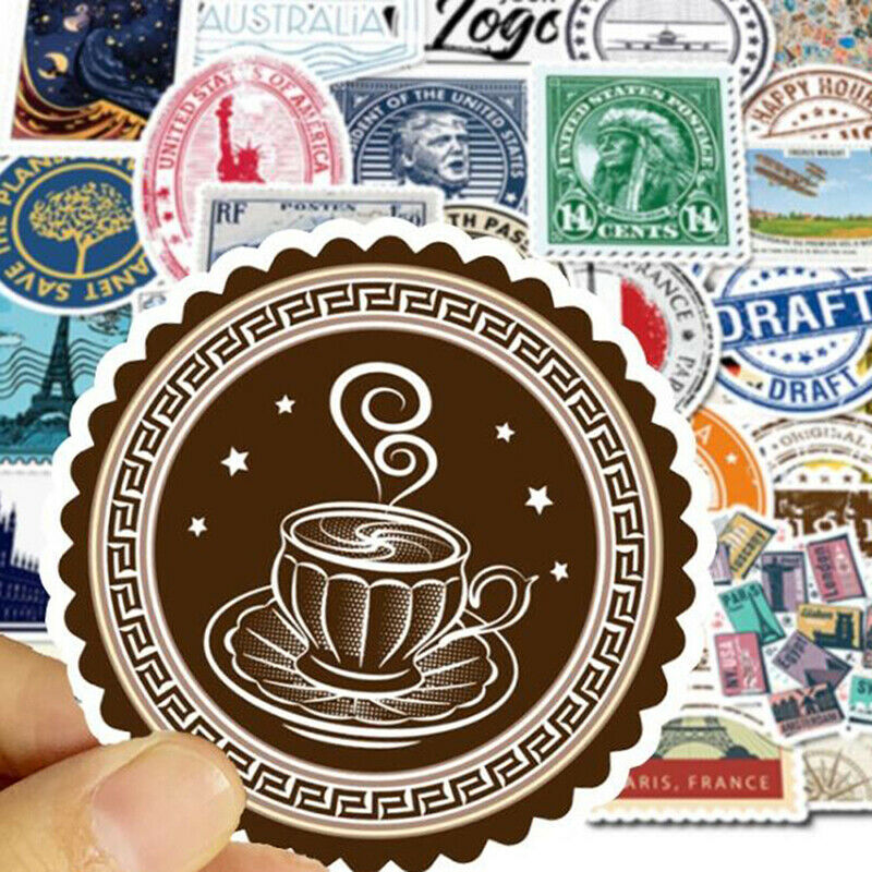 50x Retro Stamp Stickers Skateboard Laptop Luggage Guitar Motorcycle Deca.l8