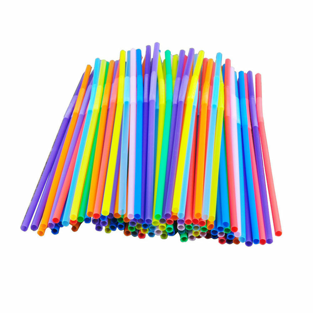 100Pcs Drinking STRAWS Bendable Flexible Plastic Bendy Straw Neon Color BPA FREE