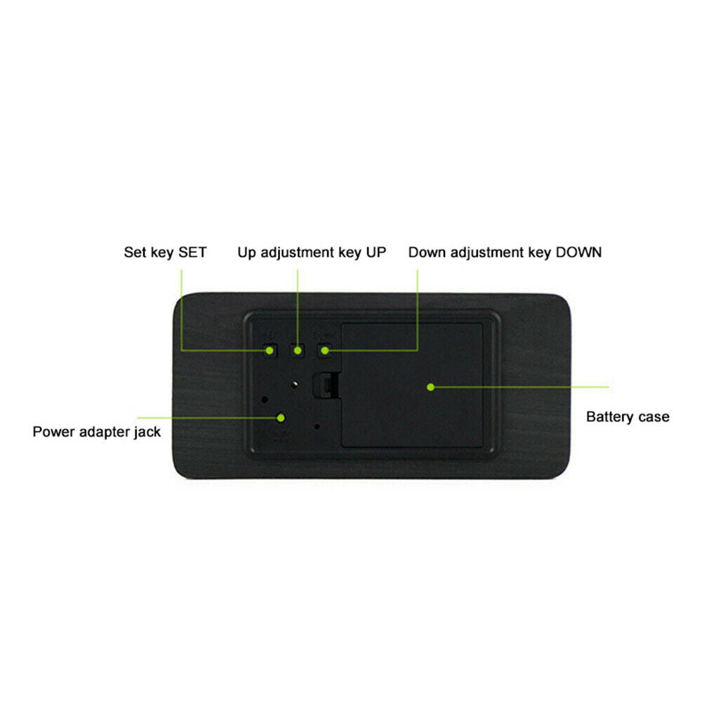 Digital LED Desk Table Alarm Clock Wooden Temperature Alarm Modern Home Decor