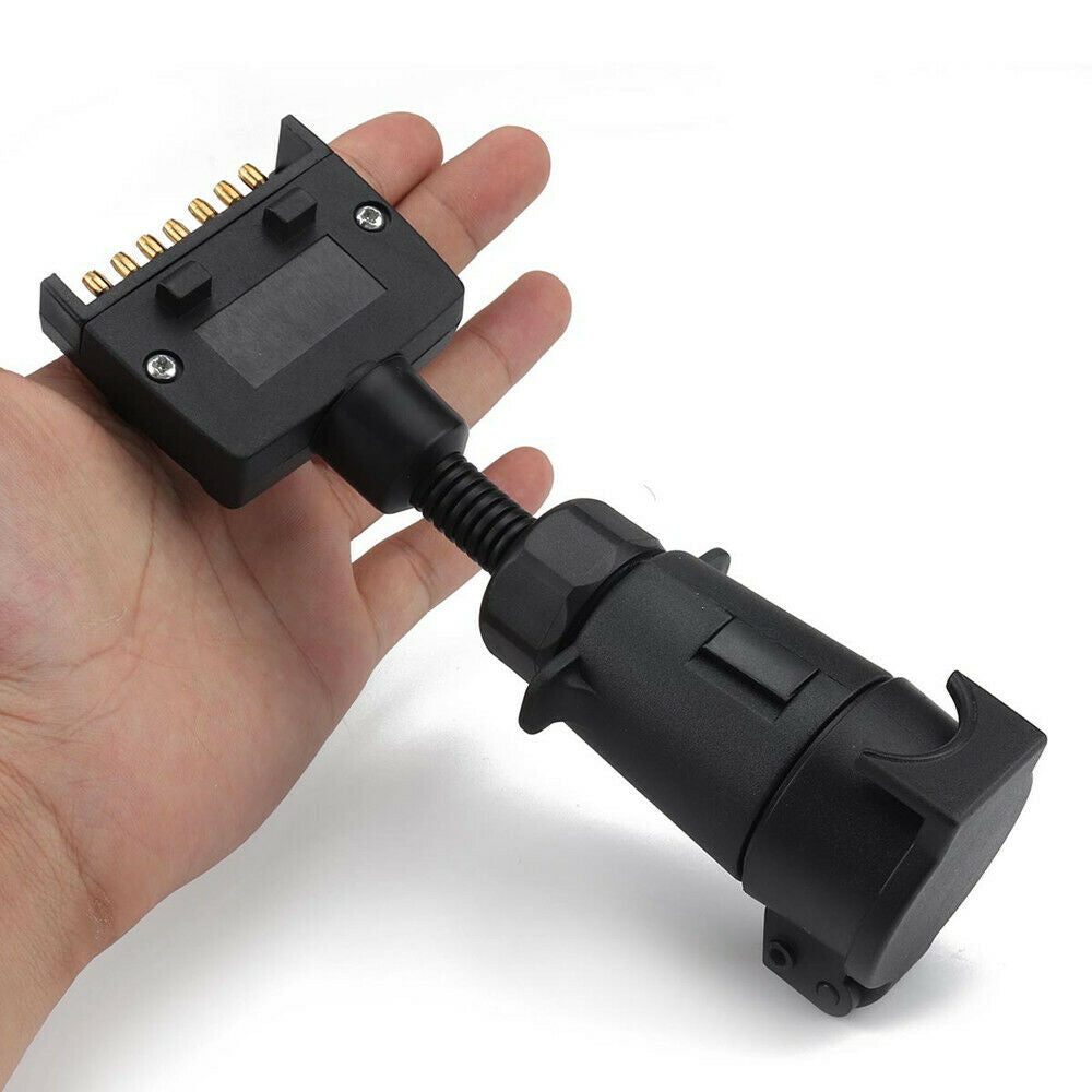 New Car Trailer Adaptor 7 Pin Flat Male plug to 7 Pin Large round Female socket
