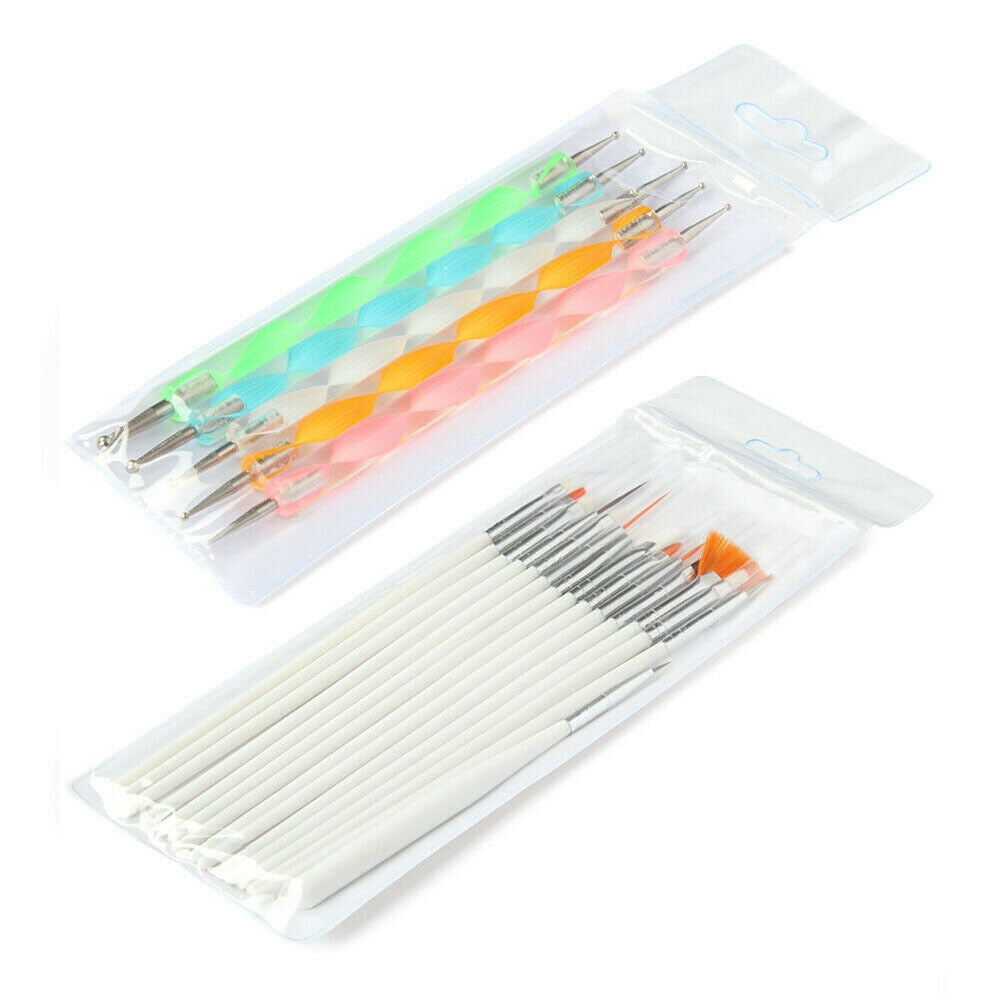 20Pcs Nail Art Gel Design Pen Painting Polish Brush Dotting Drawing Tools Set.US