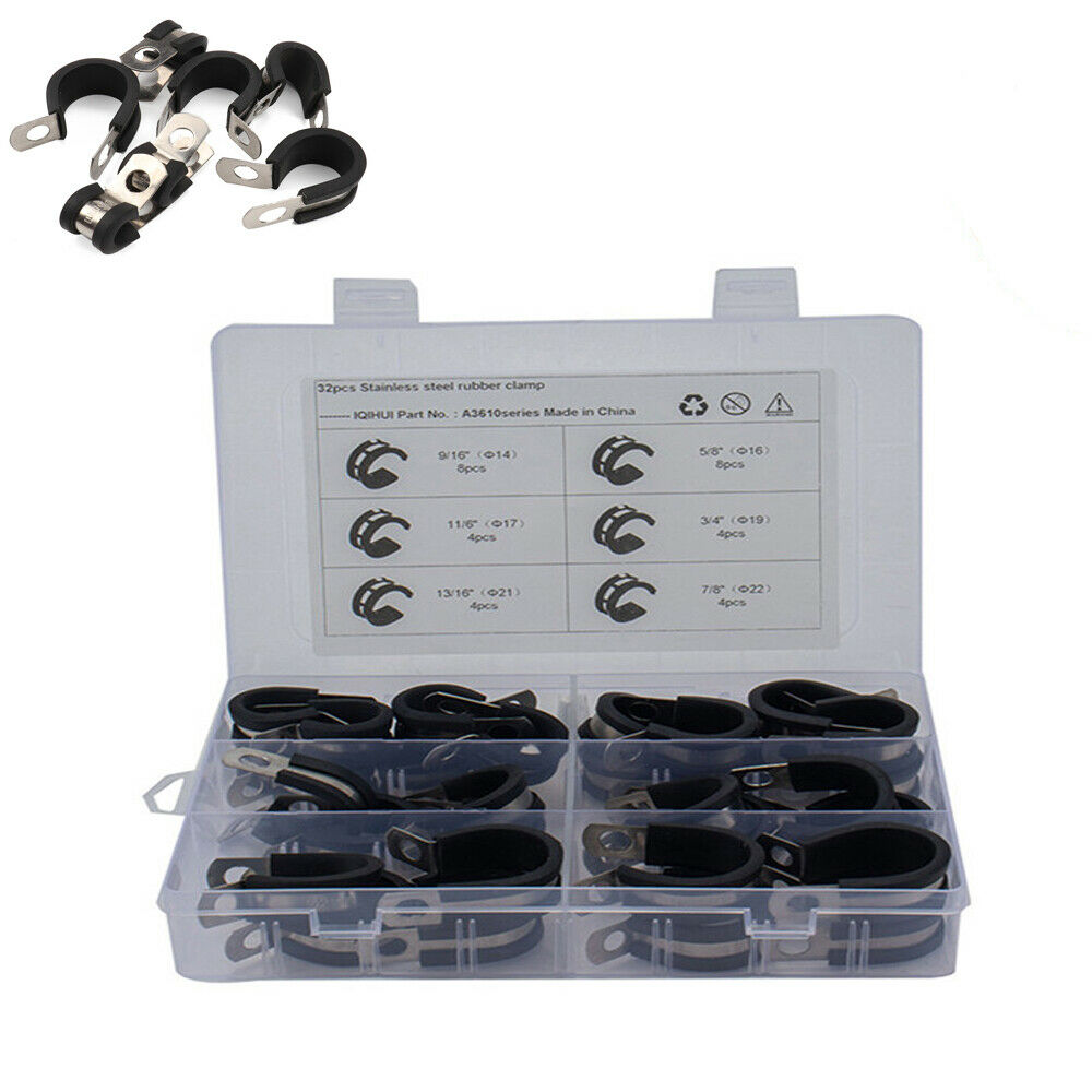 32x Car Hose Rubber Cushion Insulated Clamp Î¦14-Î¦22 Assortment Kit Universal