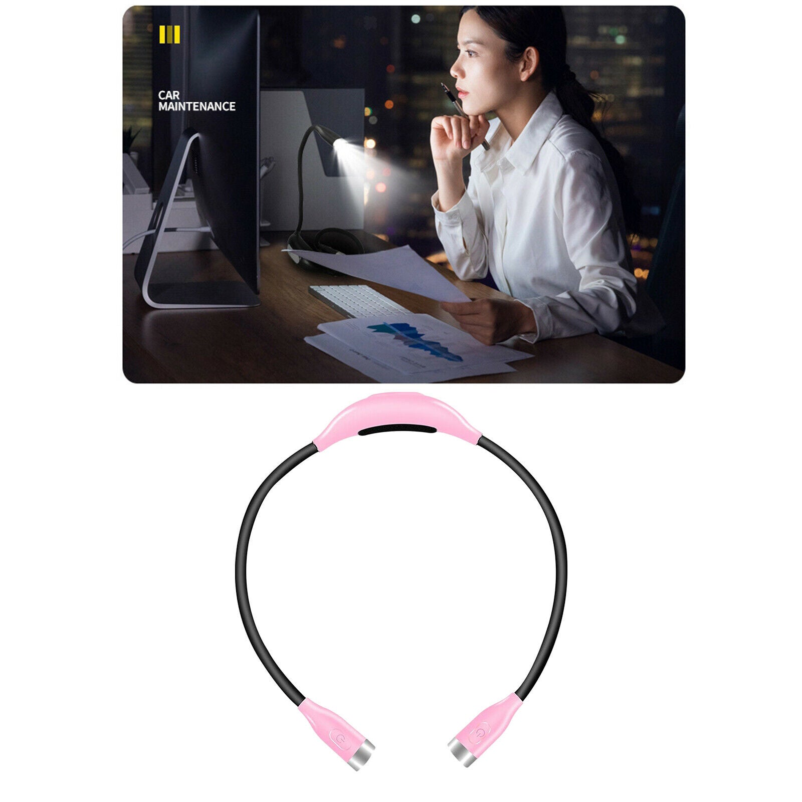 Hands Free Reading Book Light Over Neck Rechargeable Neckband Bed Lamp Pink