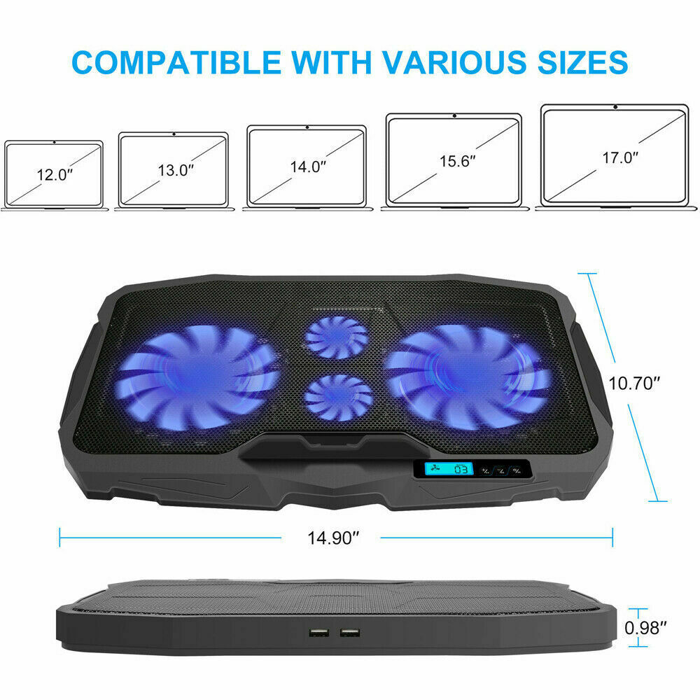 Gaming Laptop Cooler Pad with USB 4 Cooling Fans Adjustable Stand LED Backlight