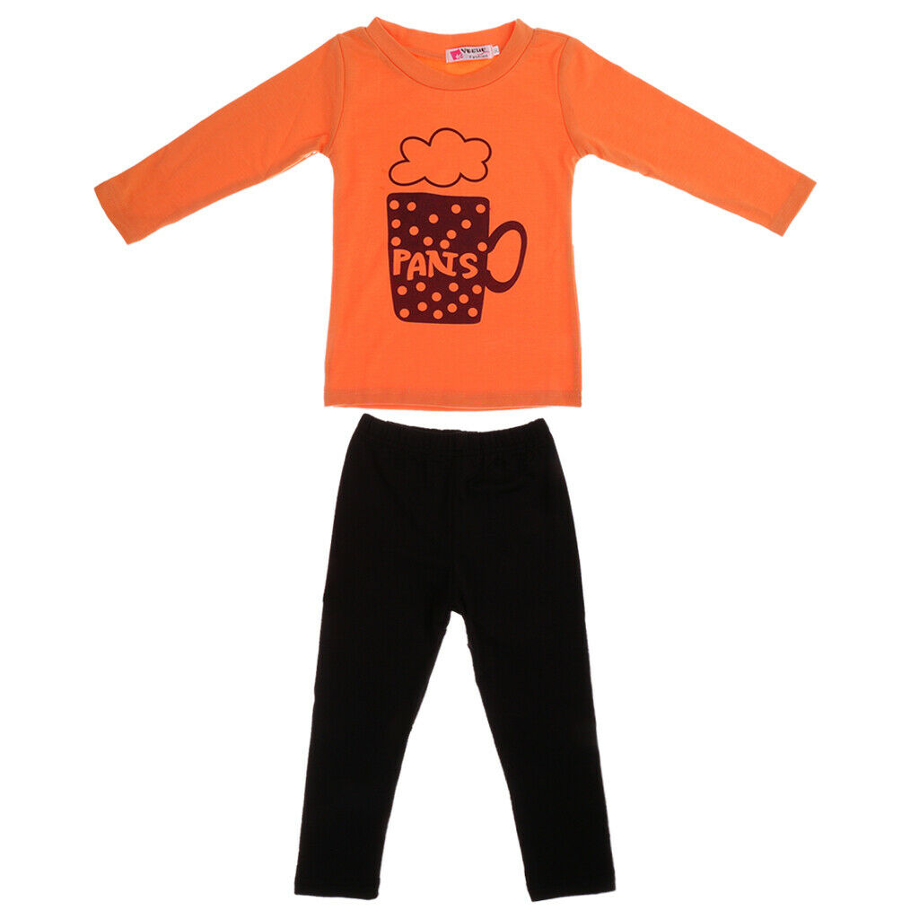 Stylish Kids Girls Orange T-shirt Tops and Black Pants 2Pcs Outfits 90cm