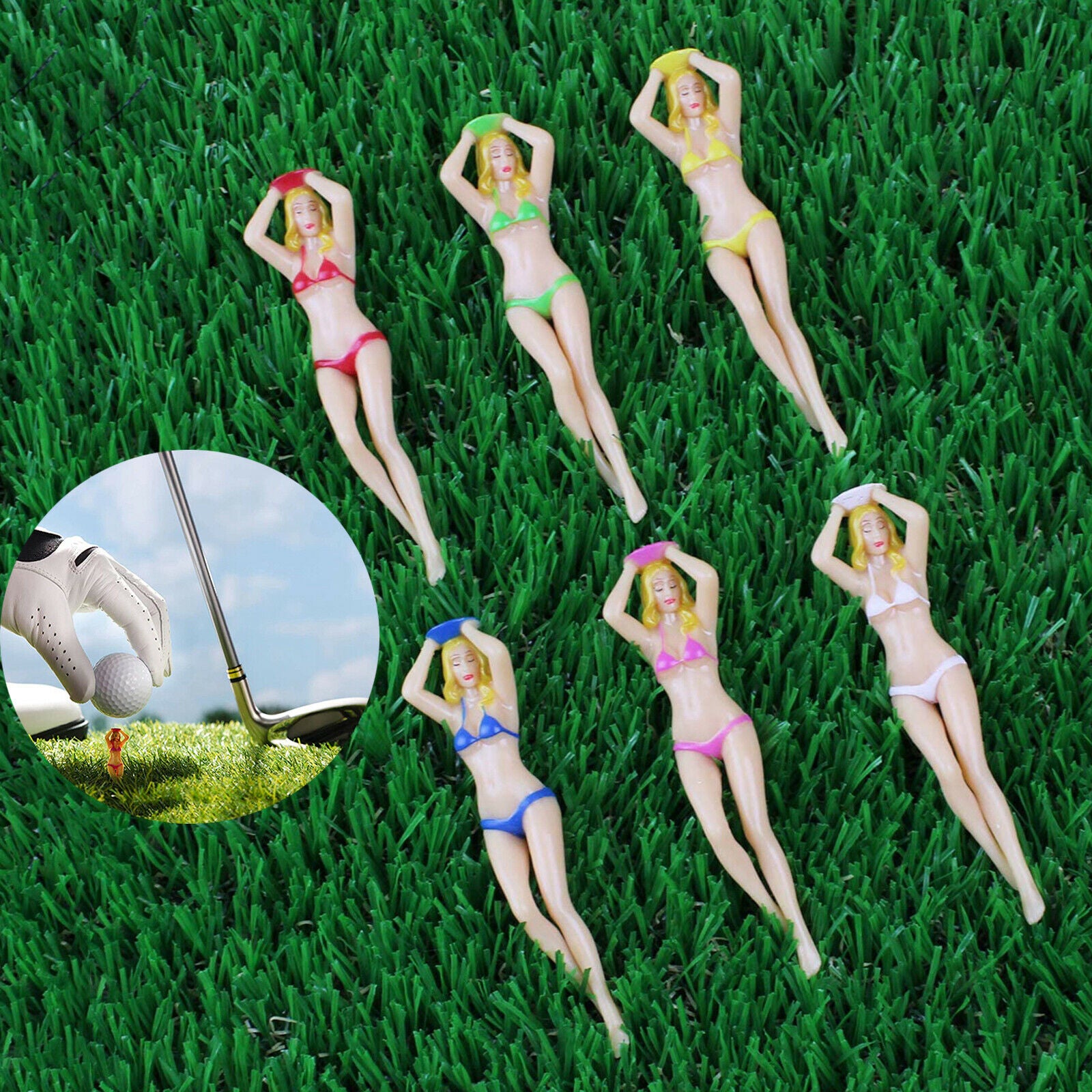 6pcs Plastic Bikini Lady Female Sexy Golf Tees Beginner Tool Gift for Golfer