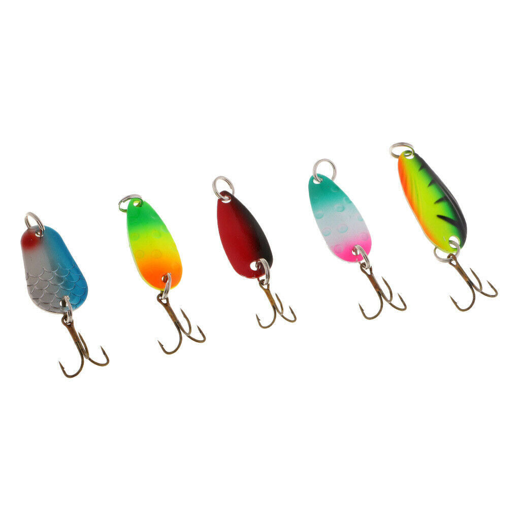 30pcs Metal Spoon Bait Bass Trout Salmon Fishing Lure Treble Hooks 3 Sizes