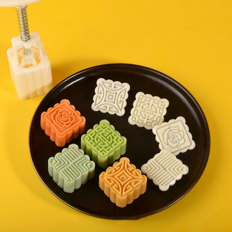 50g 4pcs Square Stamps Hand-Pressure Moon Cake Mould Mid Autumn Festival DIY