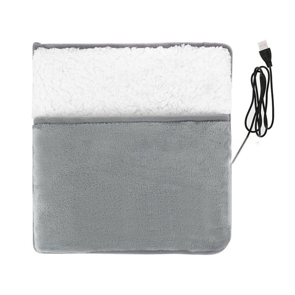 Woman Electric Heated Foot Warmer USB Foot Heating Pad White + Gray 28cm x 29cm