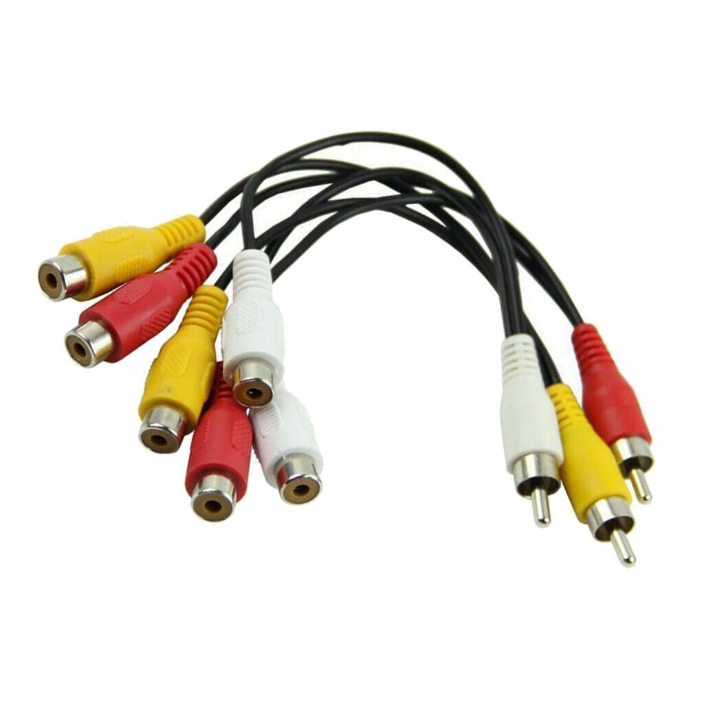 Audio AV Adapter Cable Splitter Converter Male Jack From 3 RCA To 6 Female RCA
