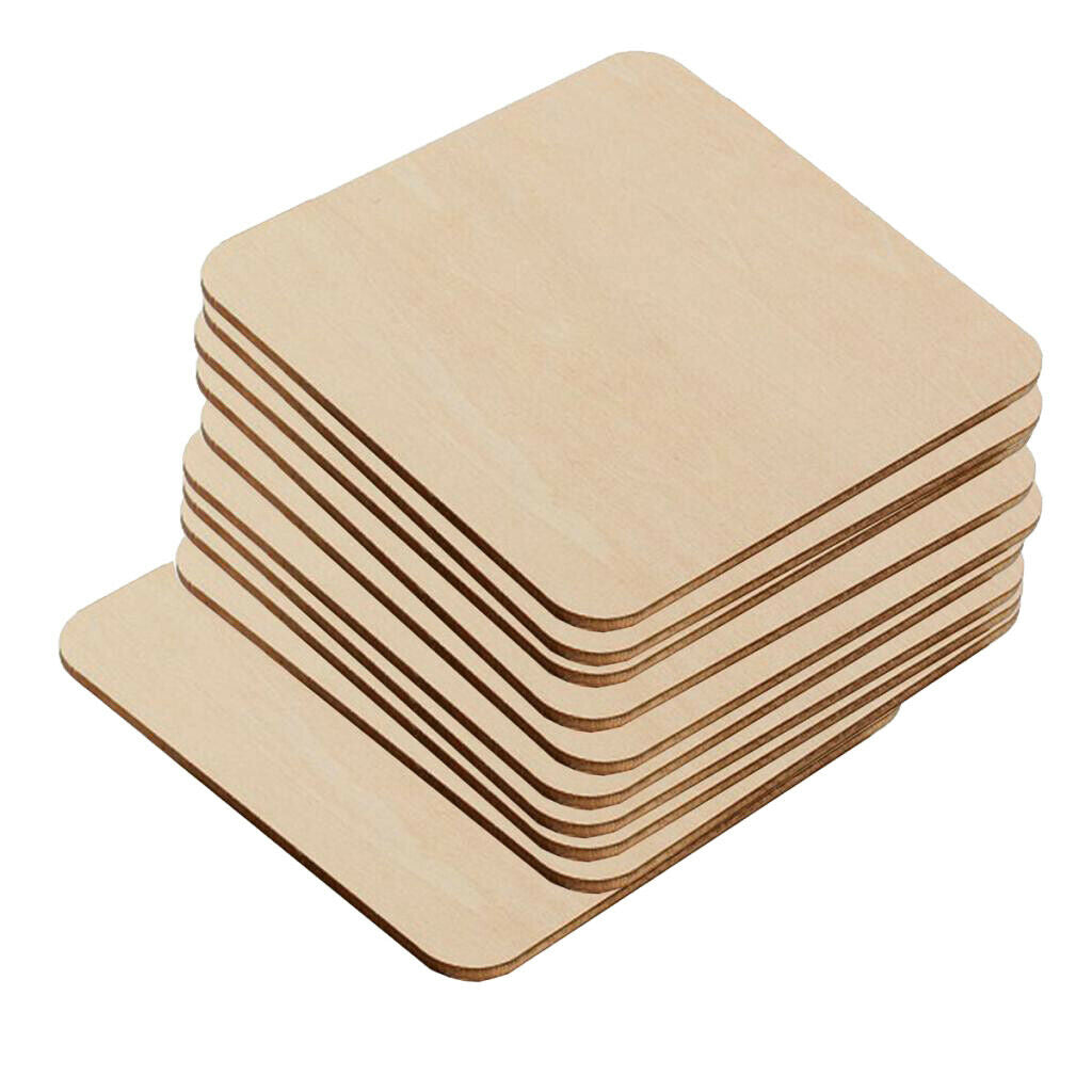 10pc Wooden Square Blank Coasters DIY Unfinished Wood Craft Blanks