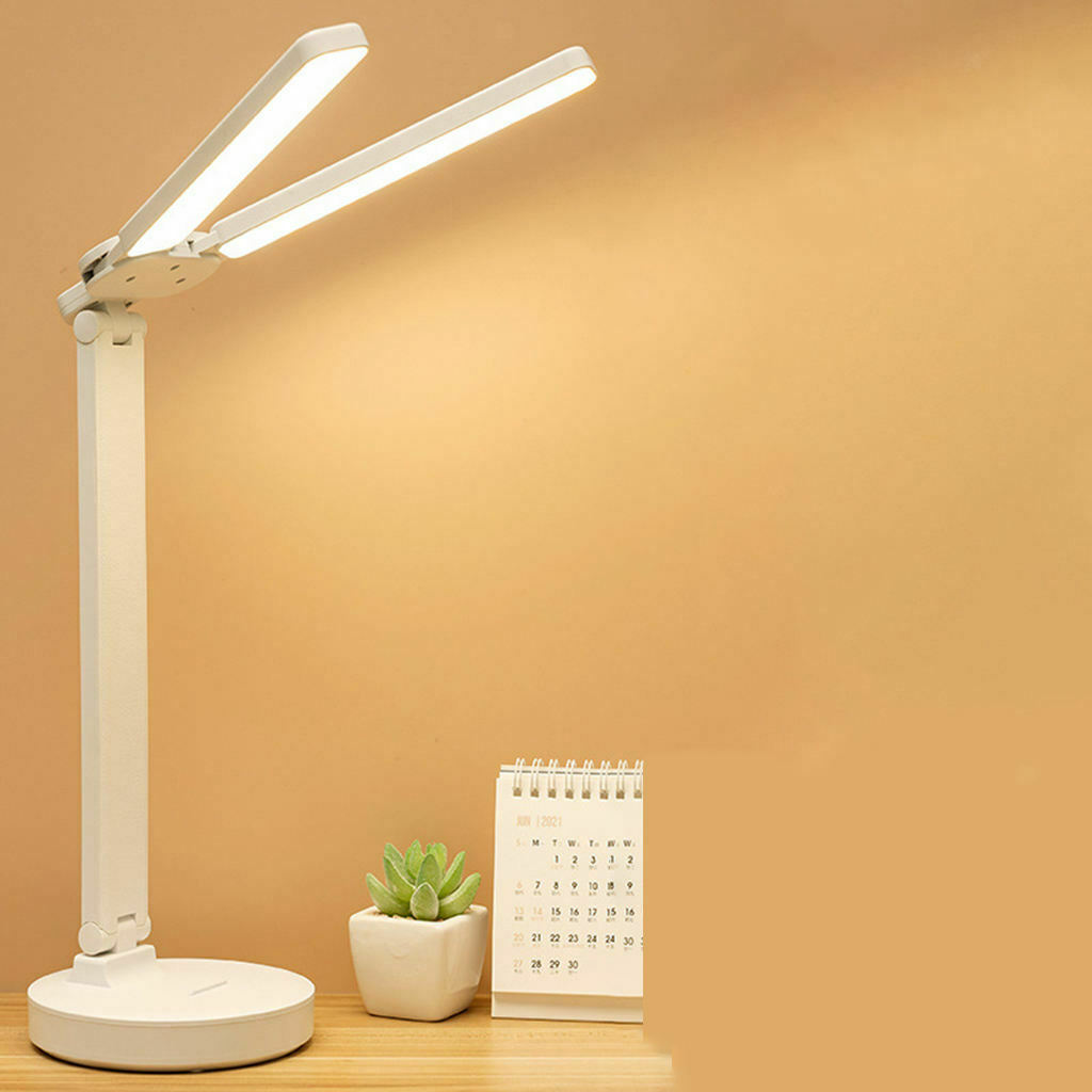 USB Charging LED Desk Lamp Dual Head Adjustable Modern 3 Mode Rechargeable