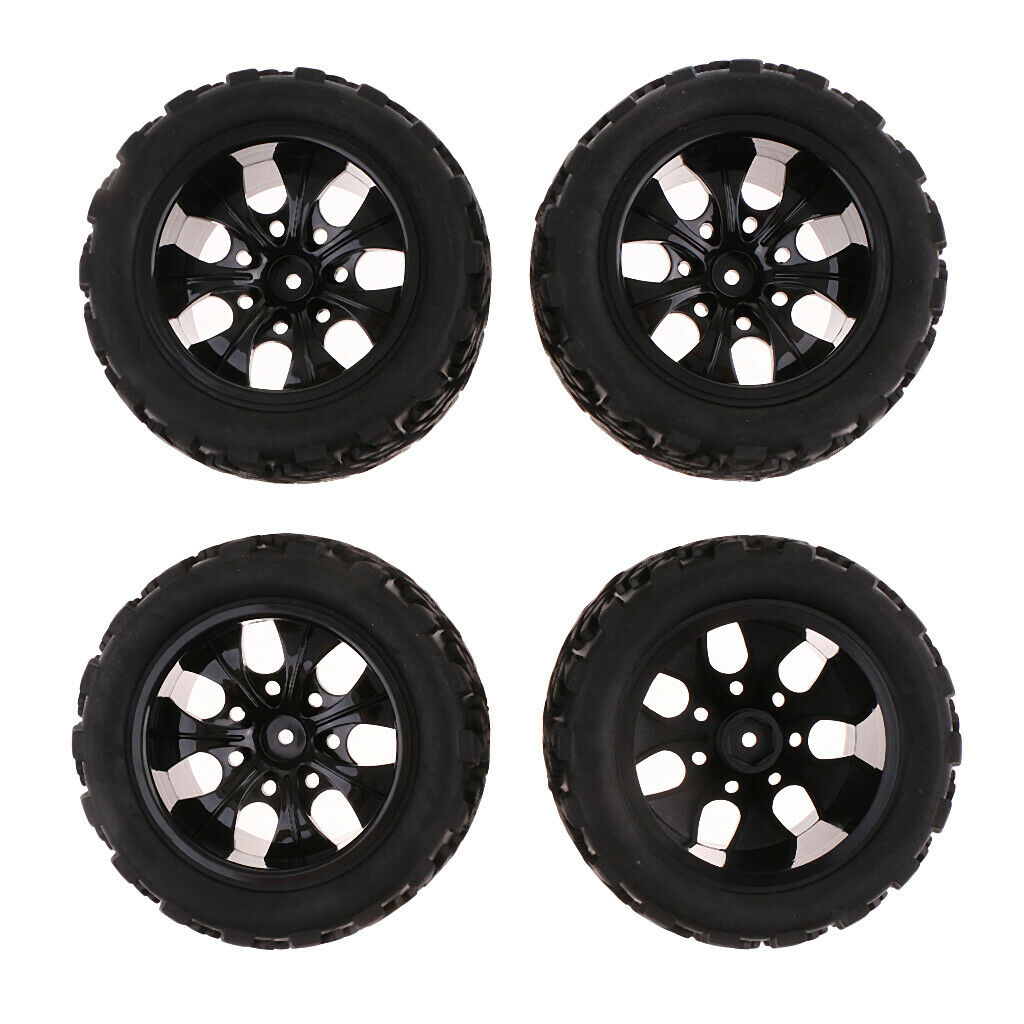 2 Set 12mm Wheel Hubs & Tires for 1/10 RC Car Monster Truck And Other Wheel