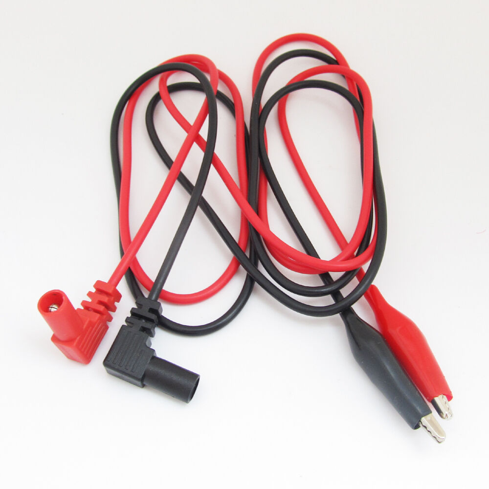2pcs 1M Angle 4mm Probe Banana Plug to Alligator Clip Multimeter Lead Cable