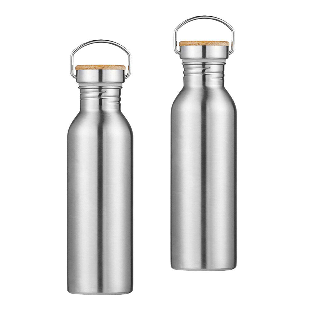 Set of 2 Sports Water Bottle Flask Portable Leakproof Bamboo Lid Cup Bottles