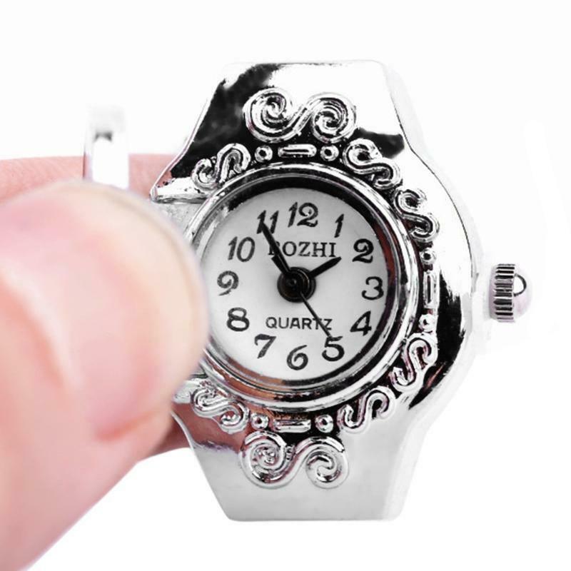 Women Dial Quartz Analog Finger Ring Watch Elastic Gift Fashion Creative Steel