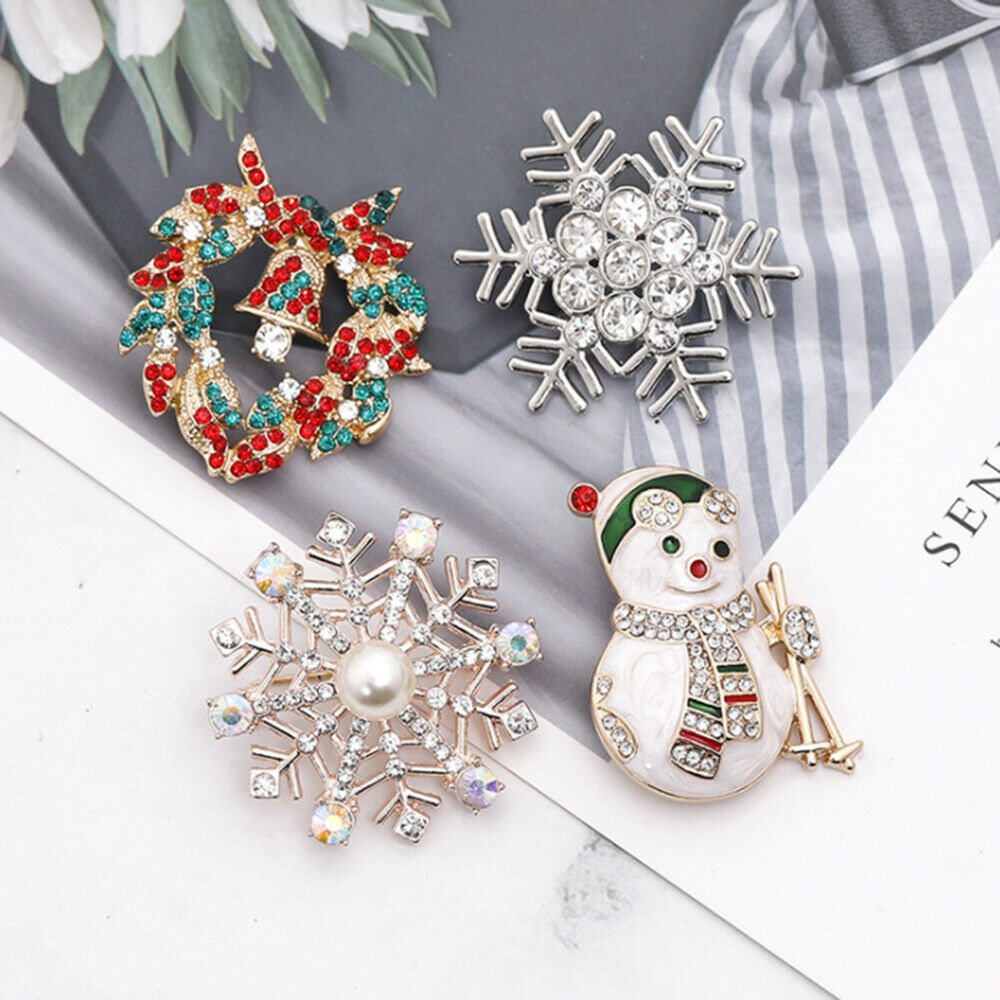 Christmas Snowman Brooches Rhinestone Xmas Snowflake Brooch Gift Fashion Jewelry