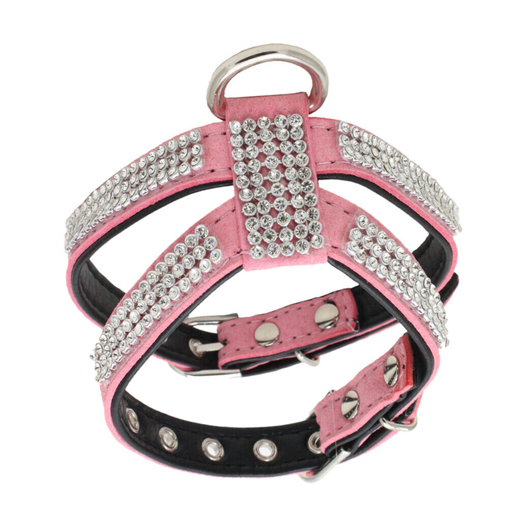 Bling Diamond Crystal Collar Pet Cat Dog Harness Chest Strap Lead Pink S