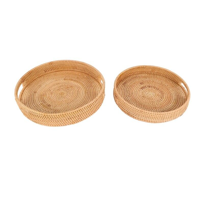 Rattan Handwoven Round High Wall Seve Tray Food Storage Platters Plate over HaE4