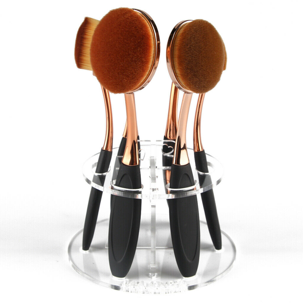6 Slot Oval Makeup Brush Holder Dryer Rack Organizer Cosmetic Shelf Clear