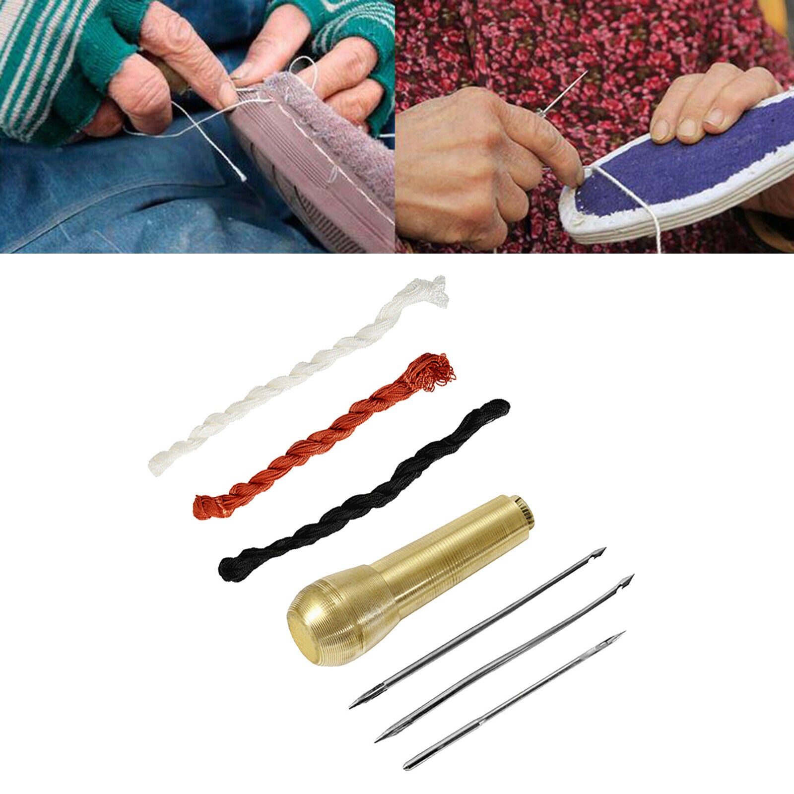 Leather Tent Sewing Awl Hand Stitcher Needles Nylon Cord Thread Tools Kit