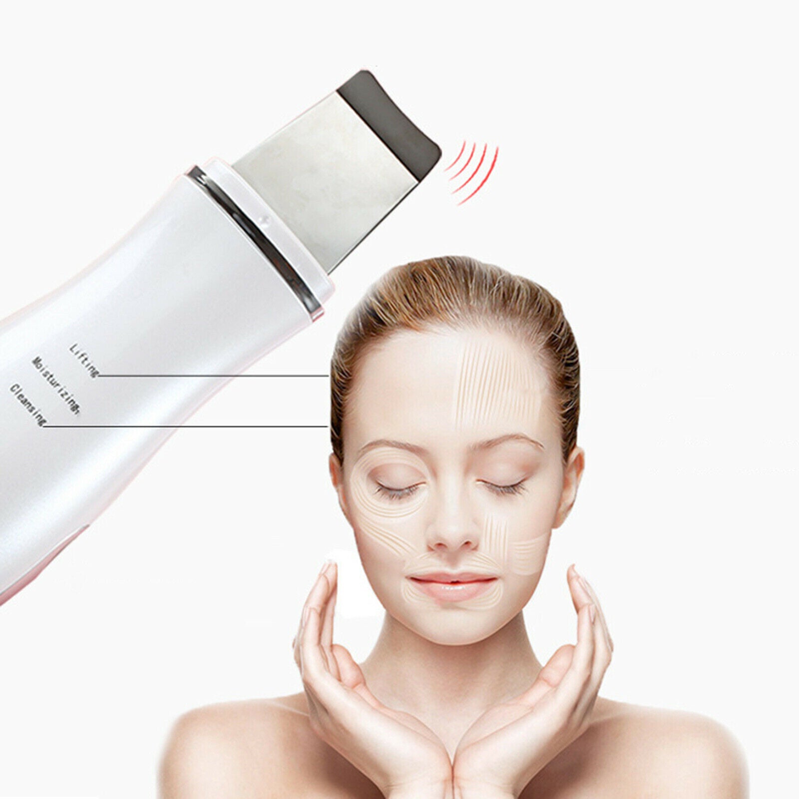 USB Ultrasonic Skin Scrubber Facial Spatula Device Blackhead Remover White
