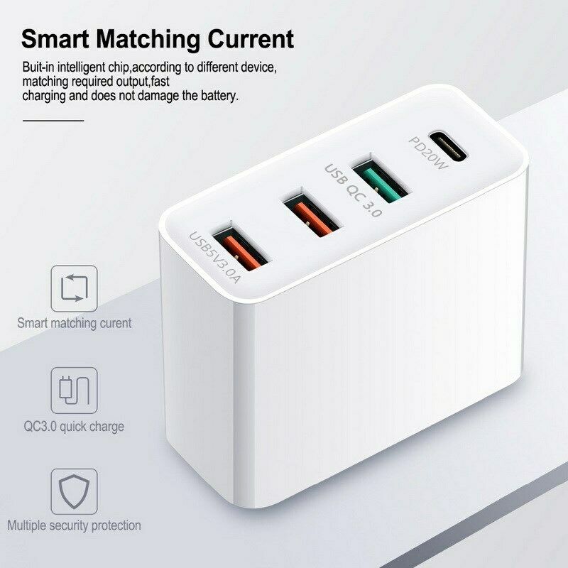 QC3.0 53W PD Fast Charging Charger 3 USB QC3.0 + 20W PD Port Type C US Plug