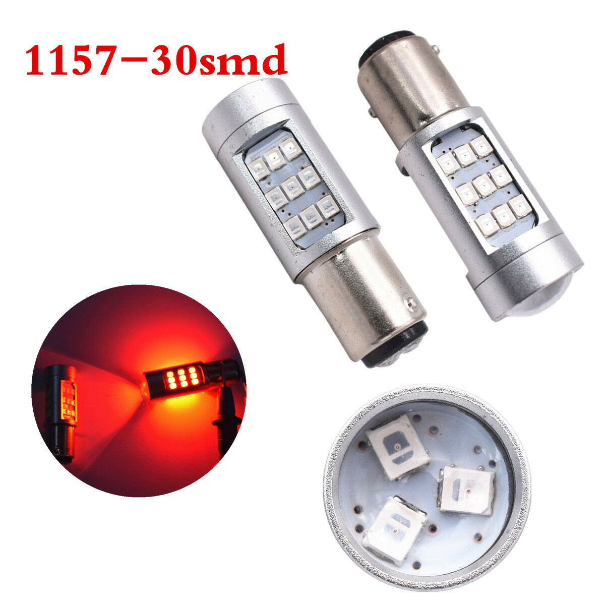 2x 1157 30SMD LED Rear Alert Safety Brake Tail Stop Lights Red Strobe Blinking