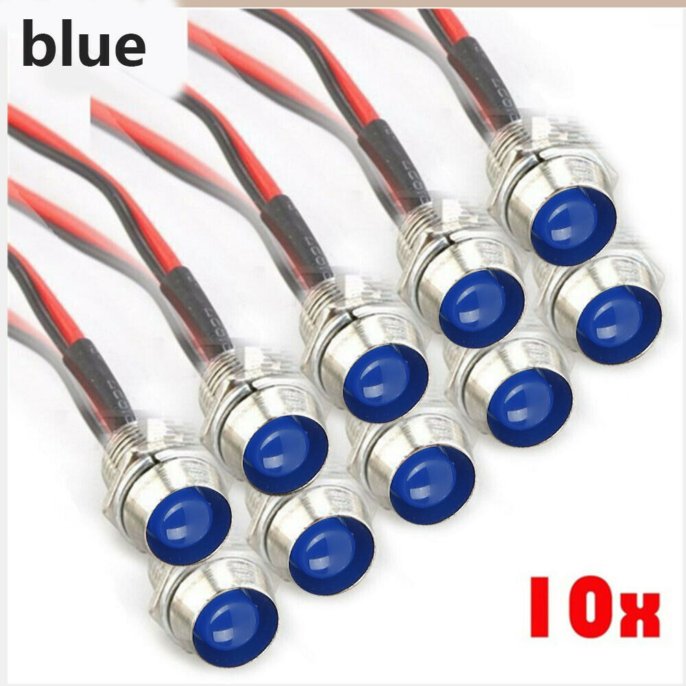 10* Blue 8mm 12V LED Indicator Lamp Warn Light Pilot Dash Panel Car Truck Boat