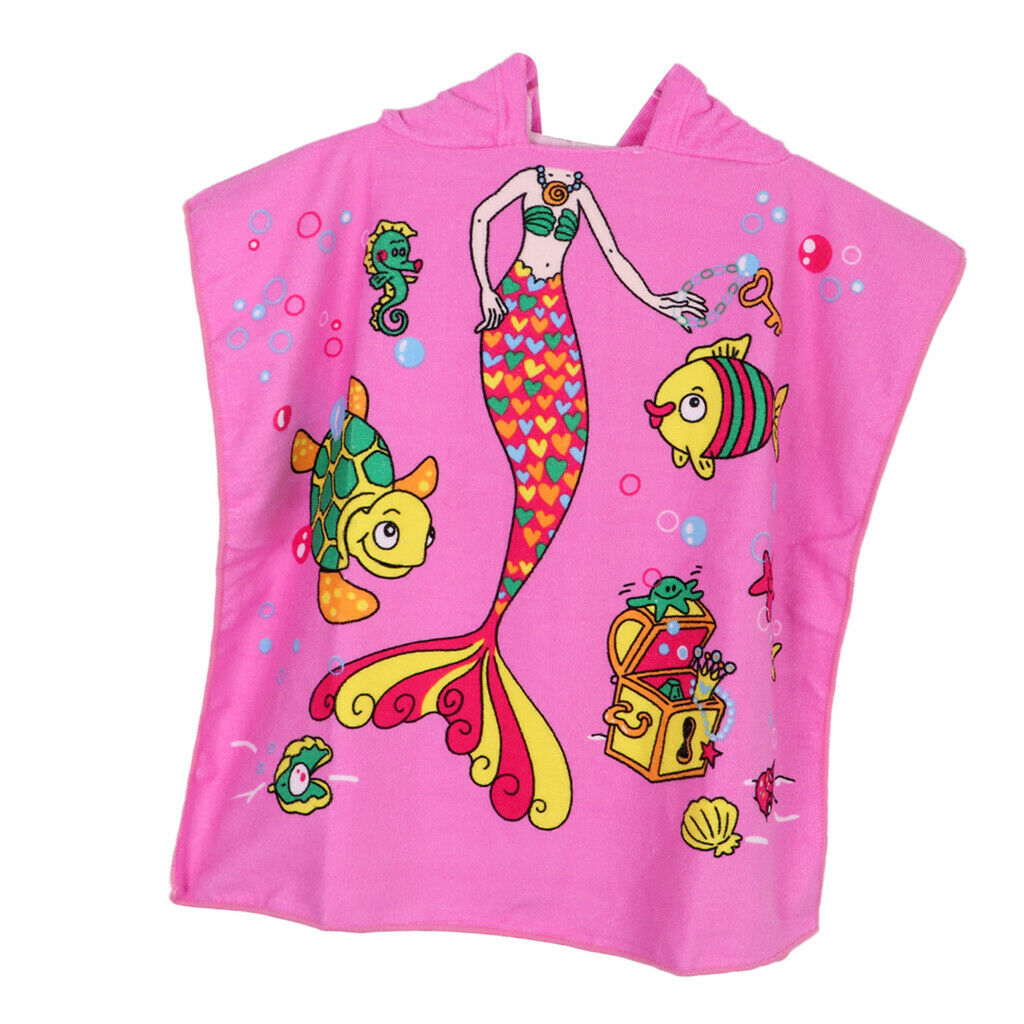 2Pcs Toddler Hooded Bath Robe, Cute Mermaid Soft Beach Towel, Swim Pool Coverup
