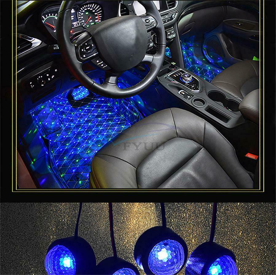 1 Set of 4 in 1 Voice-activated Car Indoor Seven-color RGB LED Atmosphere Lights