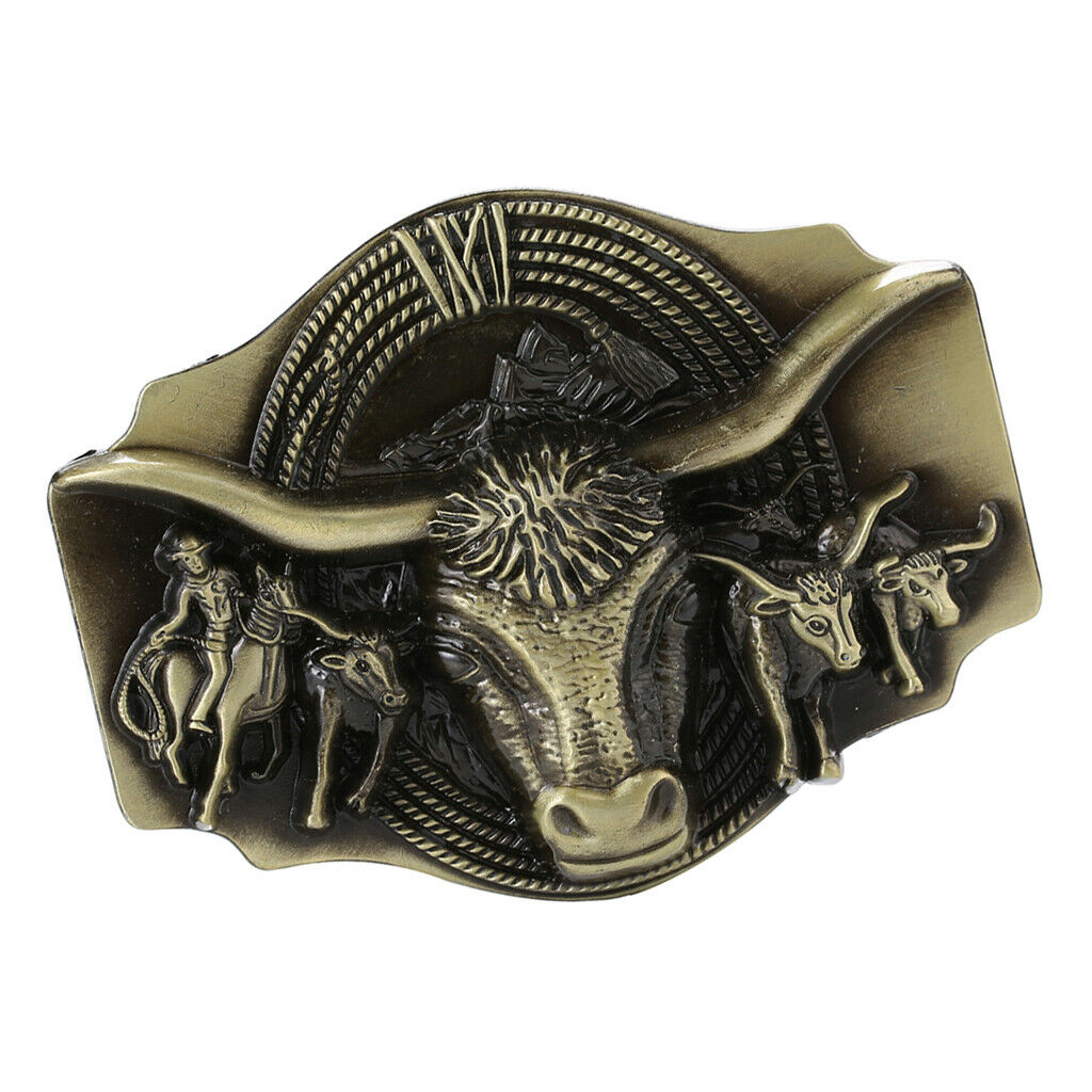 Western Cowboy Matador Belt Buckle Embossed Animal Texas Bronze Buckle