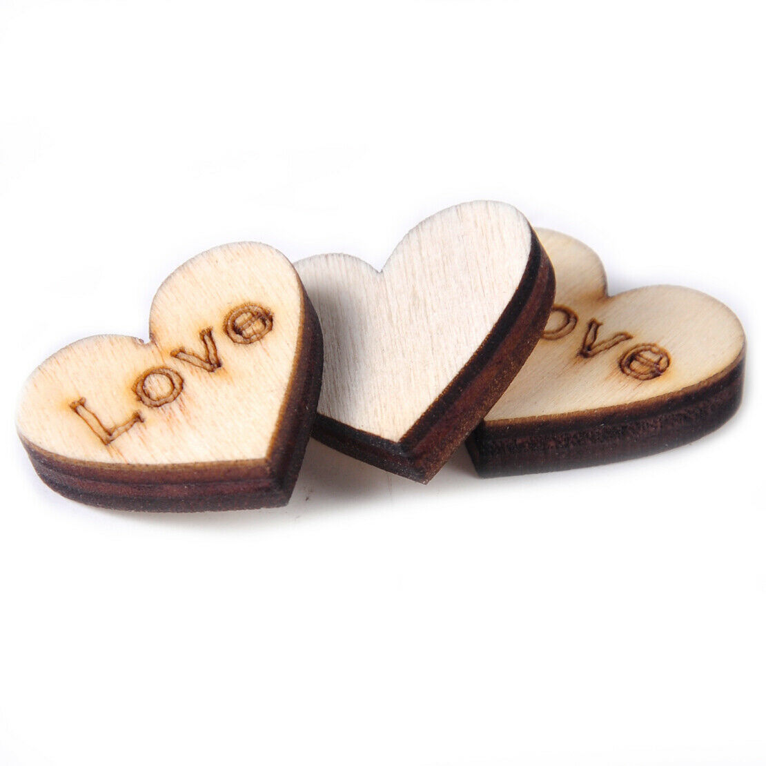 50 X Wooden Love Hearts - Craft Scrapbook Card Embellishments Wedding Charms An