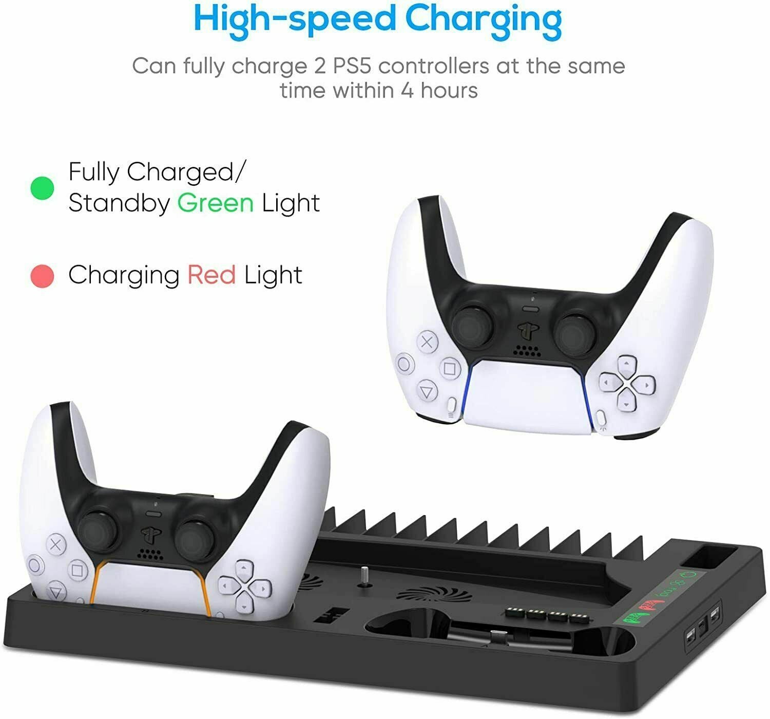 For PS5 Vertical Stand Base Holder Storage Charging Station with Cooling Fan