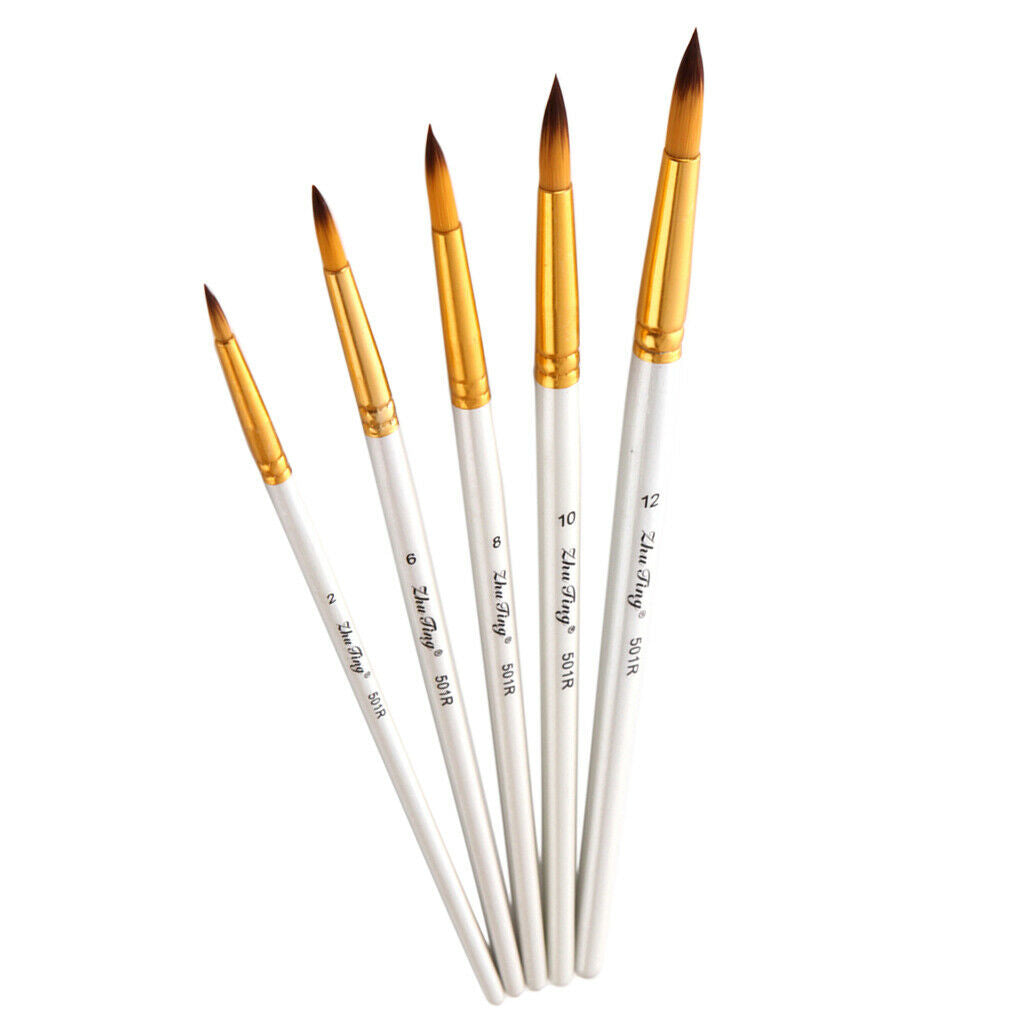 5x Nylon Round Tip Hair Brush Watercolor Acrylic Oil Painting Brush