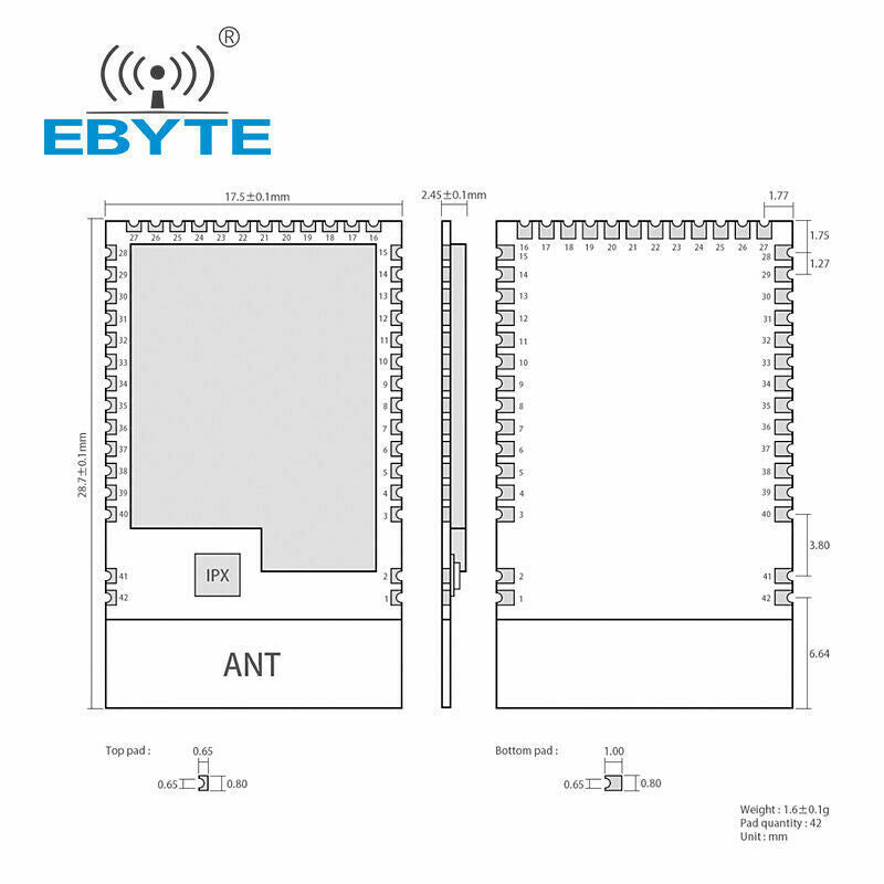 2.4GHz PCB IPEX ZigBee 3.0 EFR32MG1B 20dBm IO Wireless Transceiver Moudle