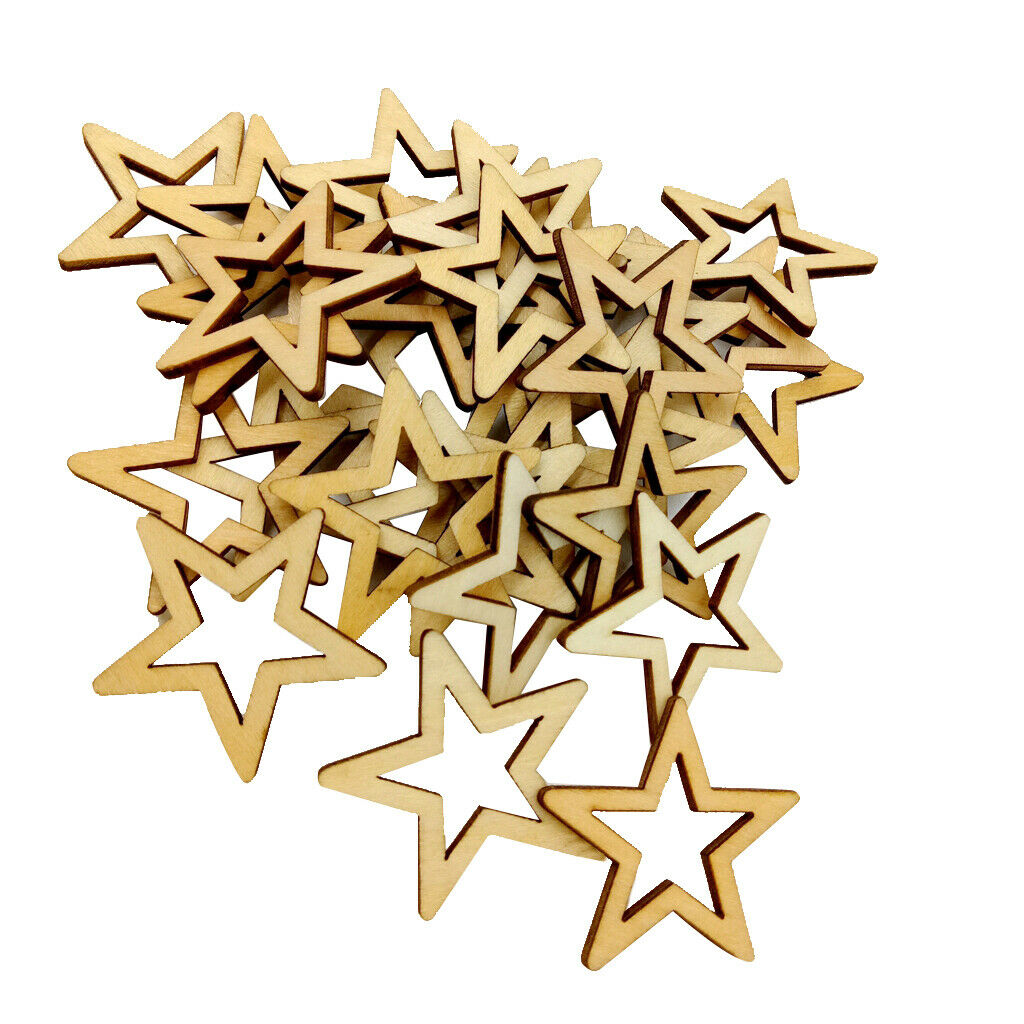 25 Pieces 50mm Hollow Star Shape Unfinished Wooden Embellishments Crafts