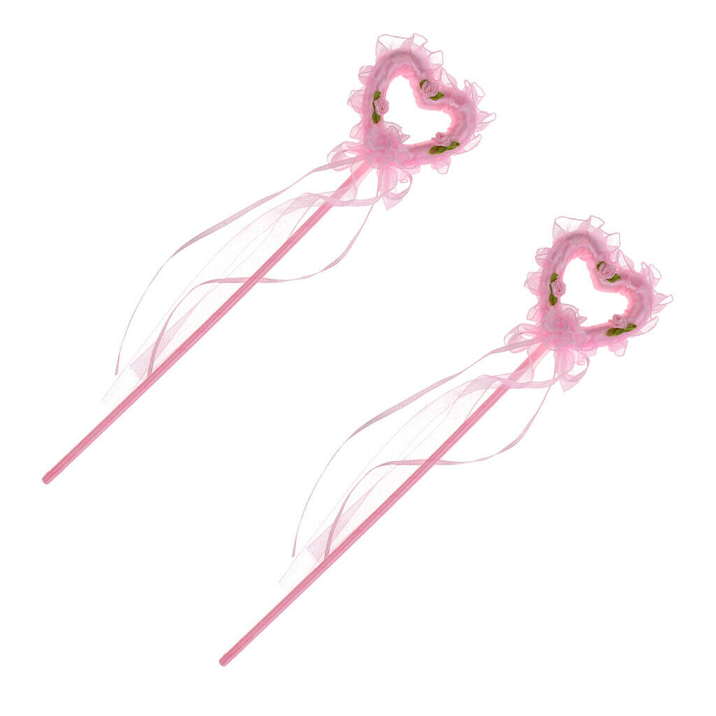 2 Pieces Pink Heart Shape Princess Fairy Wands for Kids Girls Party Supplies