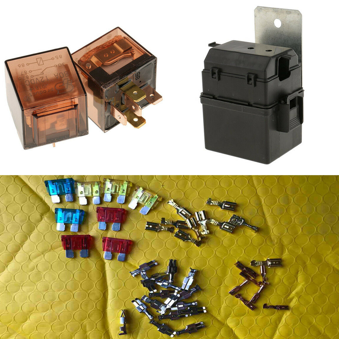 Car Boat Truck Audio DC 12V 2 Way Relay Fuse Box Holder with 8 Fuses Accessories