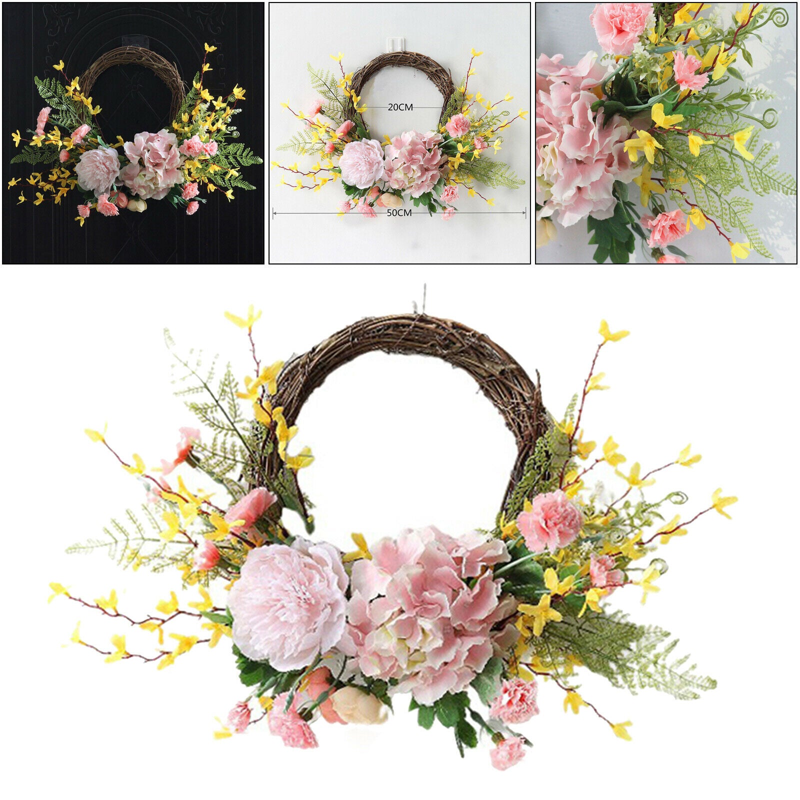 20cm Round Artificial Carnation Wreath Spring Flower Garland Wedding Decor