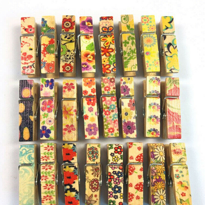 100x Cute Painted Wood Pegs Gift Crafts Wedding Hanging Photo Mini Pinch Clip HN