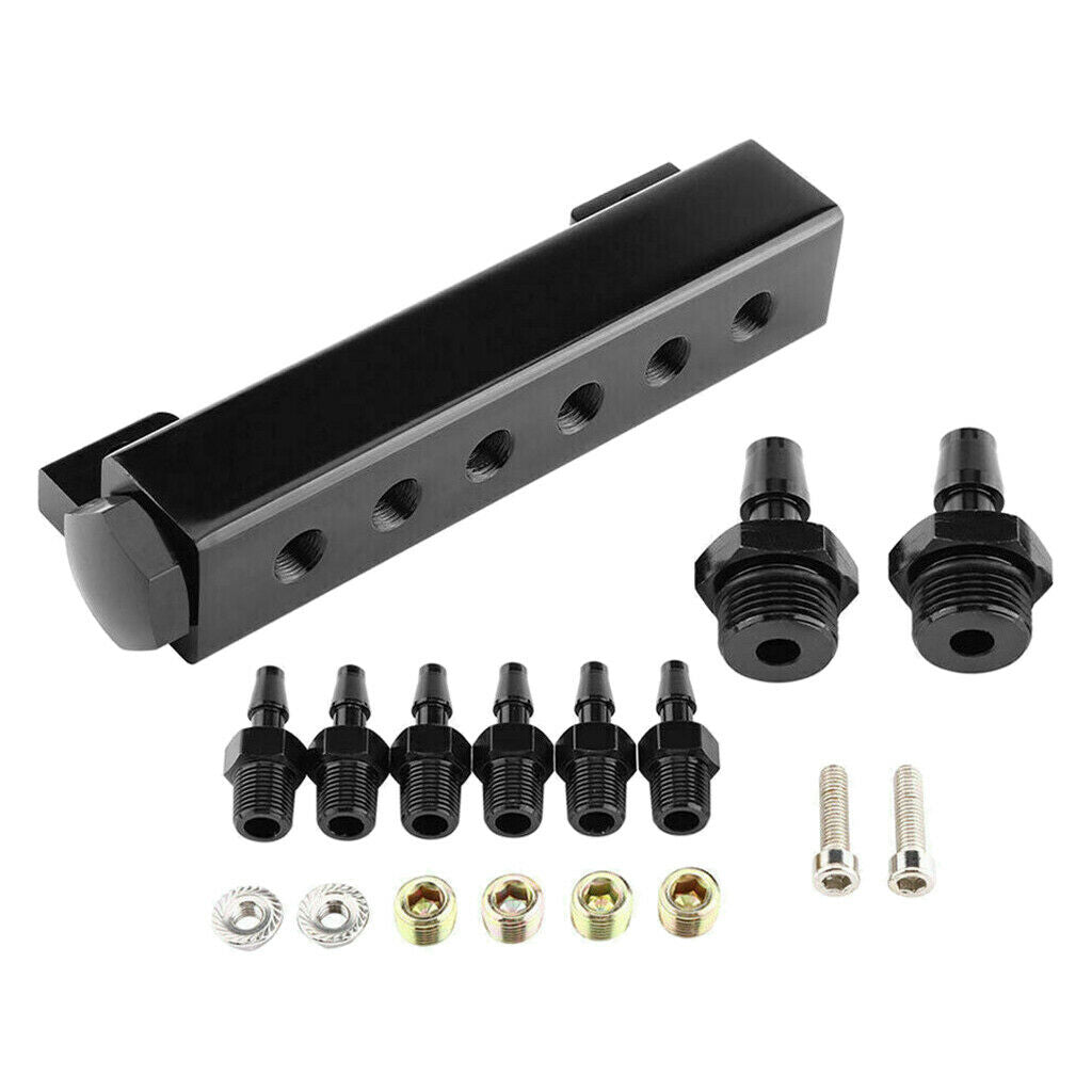 6 Port VACUUM Block Intake Manifold Wastegate Turbo Boost Black
